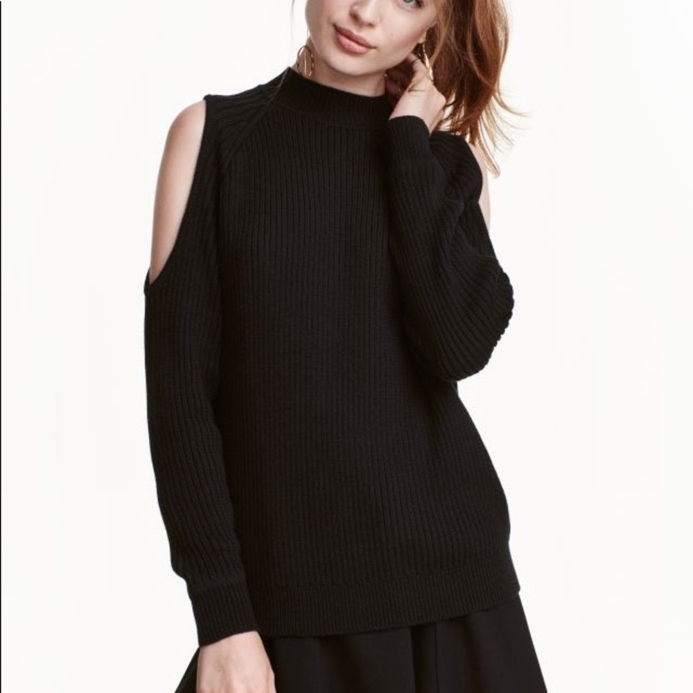 Cold-Shoulder Ribbed Knit Sweater